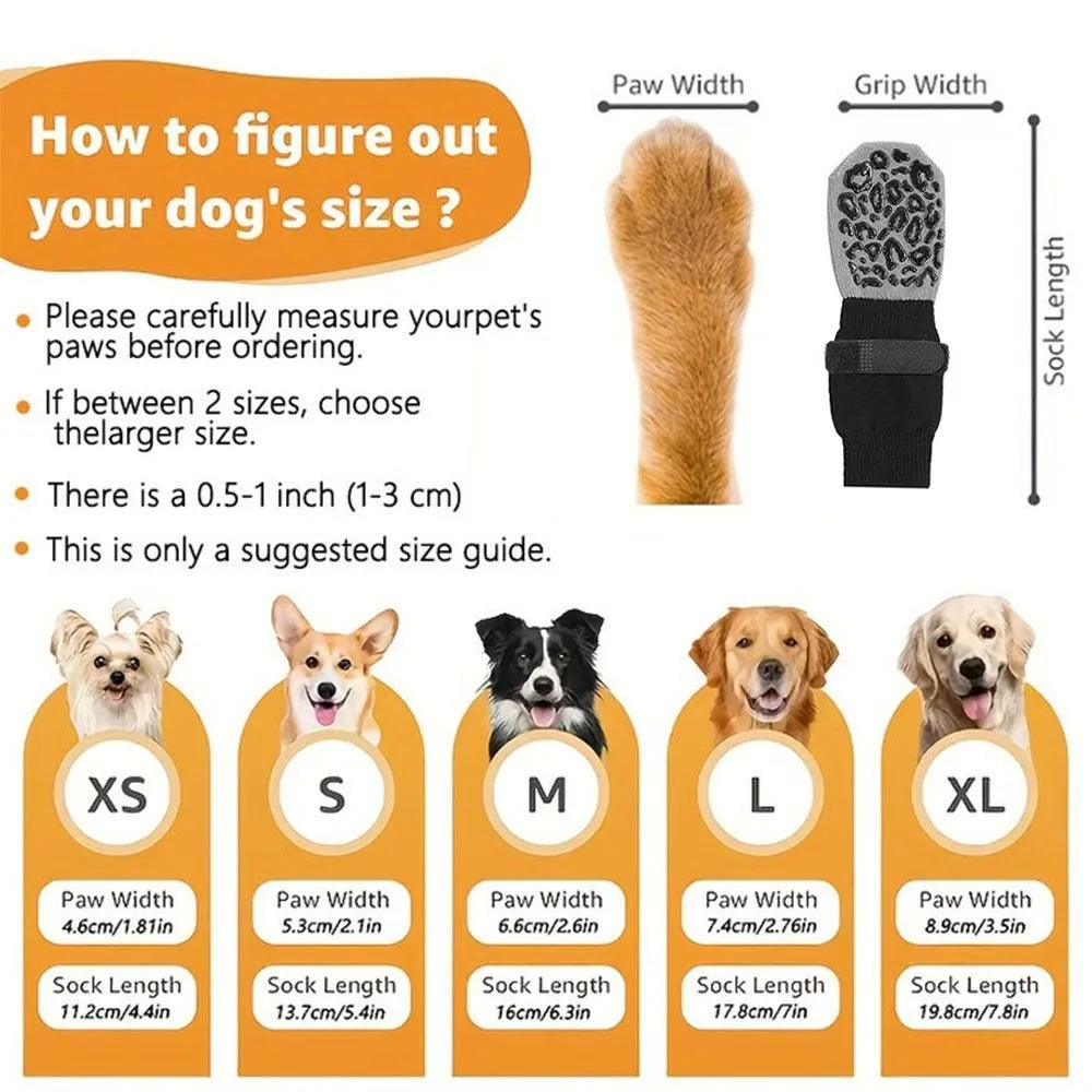 4PCS Anti-Slip Cozy Dog Socks Adjustable Band Anti-Scratch Knitted Socks Cotton Strong Grip Paw Protector Wooden Floors