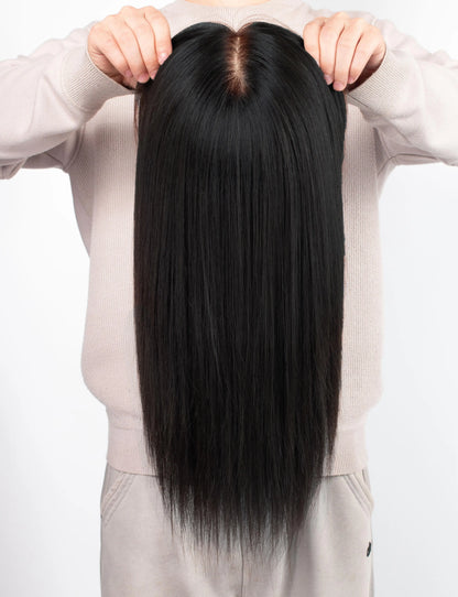16“ 15x15cm Silk Top Wig Human Hair for Women Dark Brown Real Virgin European Human Hair Silk Base Wig Breathable with PU Front