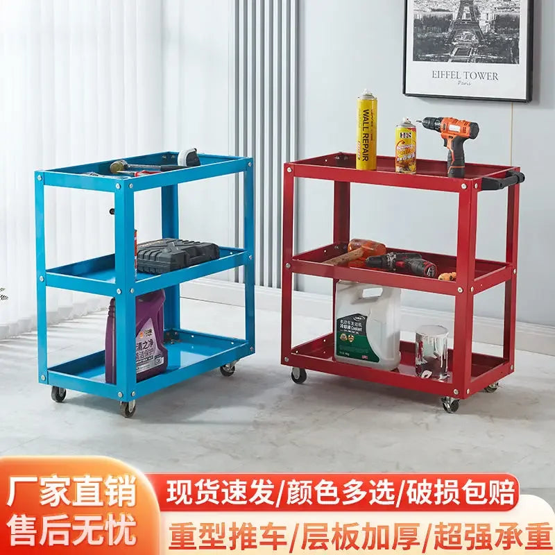Auto Repair 3-Layer Tool Cart with Drawers Multi-Function Workshop Portable Mobile Parts Storage Cart