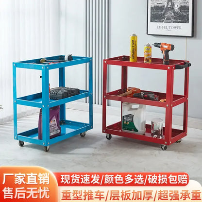 Auto Repair 3-Layer Tool Cart with Drawers Multi-Function Workshop Portable Mobile Parts Storage Cart