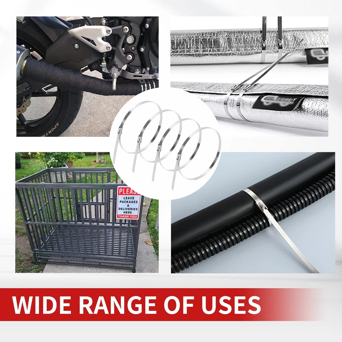 50pcs Metal Zip Ties, 304 Stainless Steel Heavy Duty Self-Locking Cable Ties, for Exhaust Wrap, Wire Fence Rolls, Farms, Pipes