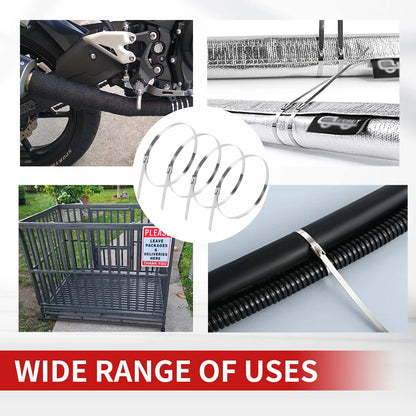 50pcs Metal Zip Ties, 304 Stainless Steel Heavy Duty Self-Locking Cable Ties, for Exhaust Wrap, Wire Fence Rolls, Farms, Pipes