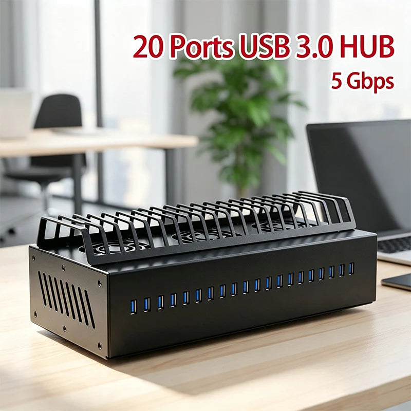 Newest 3.0 USB 5 Gbps Multi-functional 20-Port USB Hub Chassis Mobile Farm Unified Management Fast Data Transfer