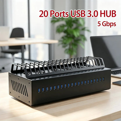 Newest 3.0 USB 5 Gbps Multi-functional 20-Port USB Hub Chassis Mobile Farm Unified Management Fast Data Transfer