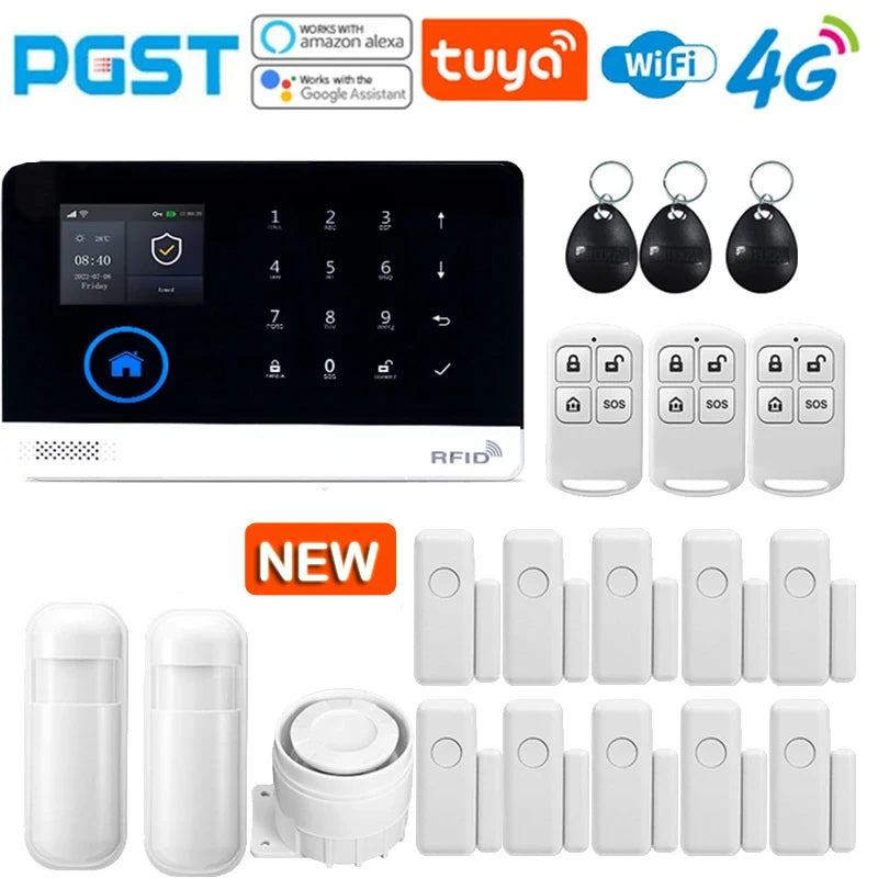 PGST latest version alarm system, WiFi, 4G, Tuya smart home security alarm, Alexa intelligent voice control, APP push function