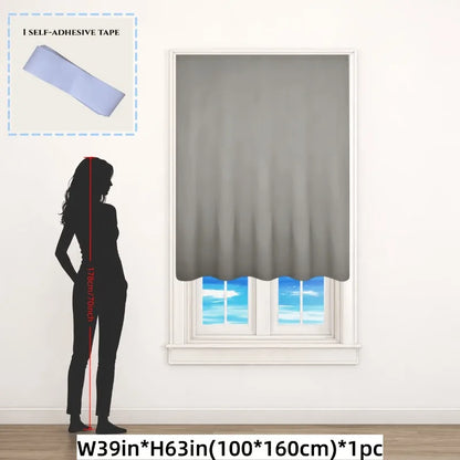 1 PCS of 100% Blackout Curtain, Non Perforated Magic Tape Self-Adhesive Curtain, Heat-Insulating Blackout Bedroom Curtain