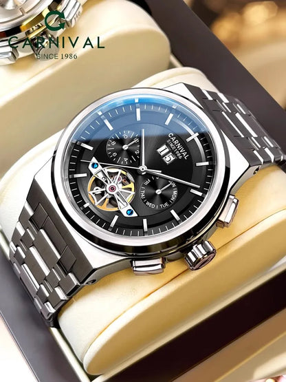 Reloj CARNIVAL Mens Sport Mechanical Watch Brand Luxury Tourbillon Automatic Wrist Watches for Men 50M Waterproof Montre Homme