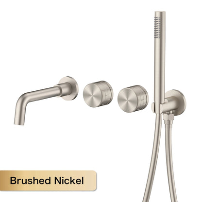 Luxury Black Brass Wall Mounted Bathroom Faucet with Embedded Design, Dual Handle Hot and Cold Water Simple Bathtub Faucet