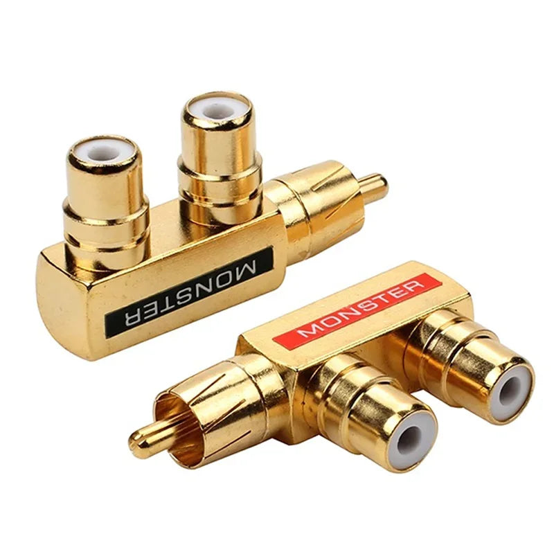 2/4/8PCS Gold Plated Copper AV Audio Splitter Plug RCA Adapter 1 Male To 2 Female Connector