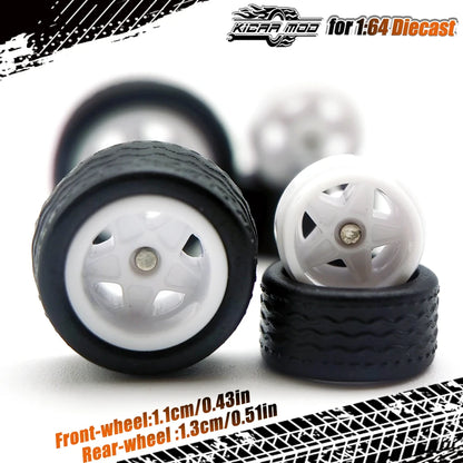 1/64 Model Car Wheels with Rubber Detachable Tires Pentagram Spoke Refitting Parts for Matchbox D:11mm+13mm 1 Set