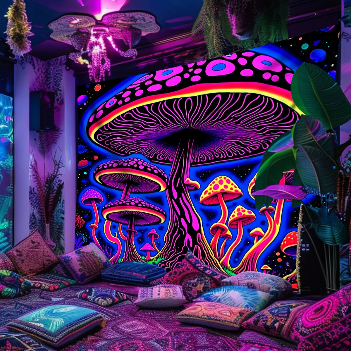 VIKAMA Psychedelic Mushroom Tapestry Art Decor Ambient Party Dorm Backdrop Living Room Feature Wall Room Decoration