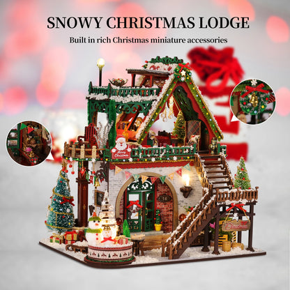 DIY Book Nook Kits, 3D Wooden Bookshelf Insert Decorative Bookend Model Kits ，DIY Winter Christmas Cabin Book Nook Kit