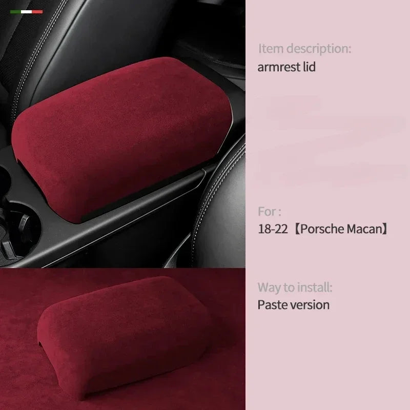 Alcantara Suede Wrapping Car Adhsive Armrest Cover Storage Lid Box Panel Trim For Porsche Macan 2018 2019 2020 2021 2022