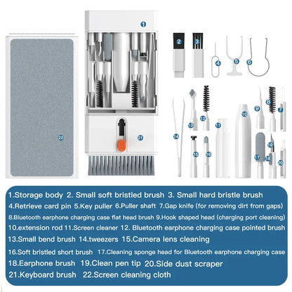 22-in-1 Multi-Function Cleaning Kit  for iPhone AirPods iPad Digital  Camera  PC Keyboard Phone Screen Headphones Cleaning Tools