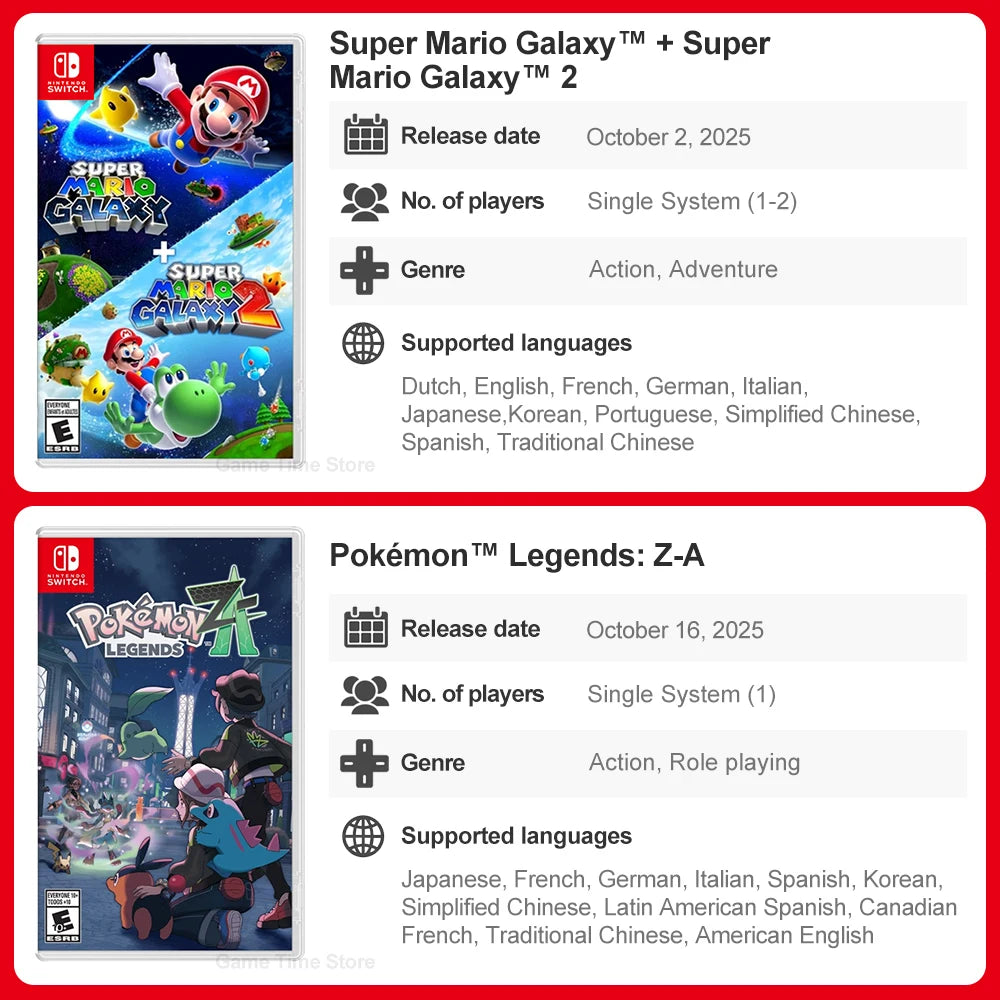 Mexico Top Selling Games Nintendo Switch Games Pokemon Legends ZA Super Mario Galaxy 1+2 GTA Super Mario Odyssey Mario Golf