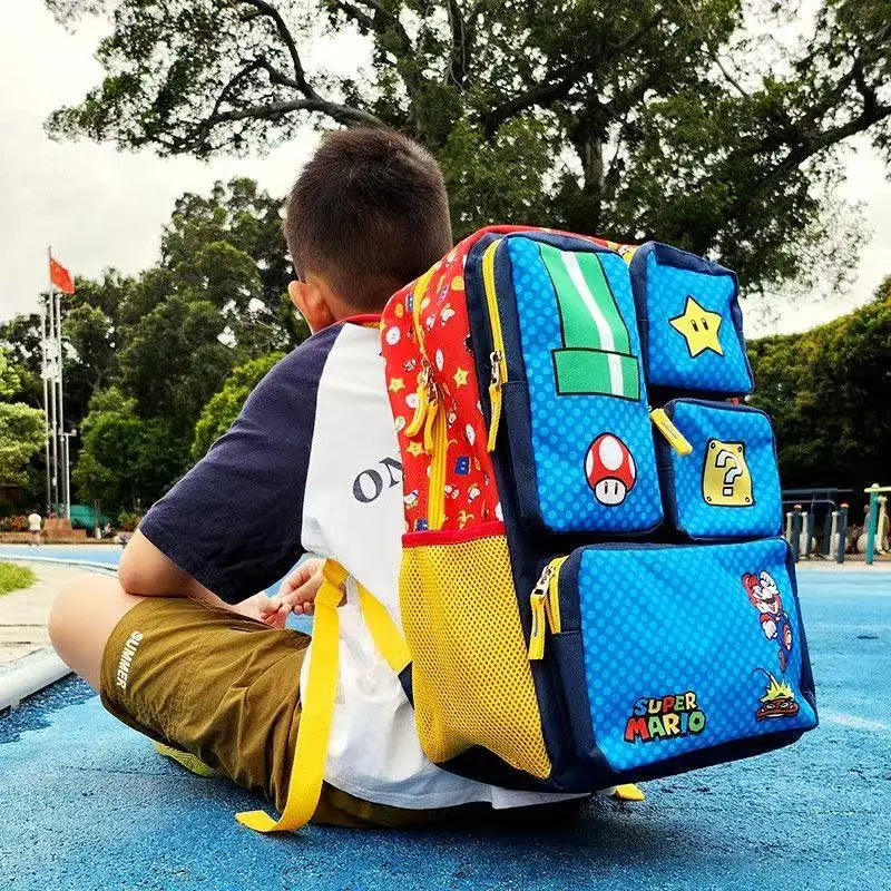 Cartoon Mario Backpack Cute Kids Large-Capacity Schoolbag Travel Multi Pocket Storage Student Birthday Gifts