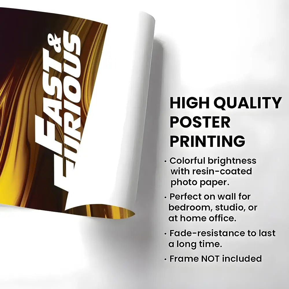 Movie Fast & Furious Poster Self-adhesive Art Waterproof Paper Sticker Coffee House Bar Room Wall Decor