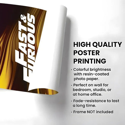 Movie Fast & Furious Poster Self-adhesive Art Waterproof Paper Sticker Coffee House Bar Room Wall Decor