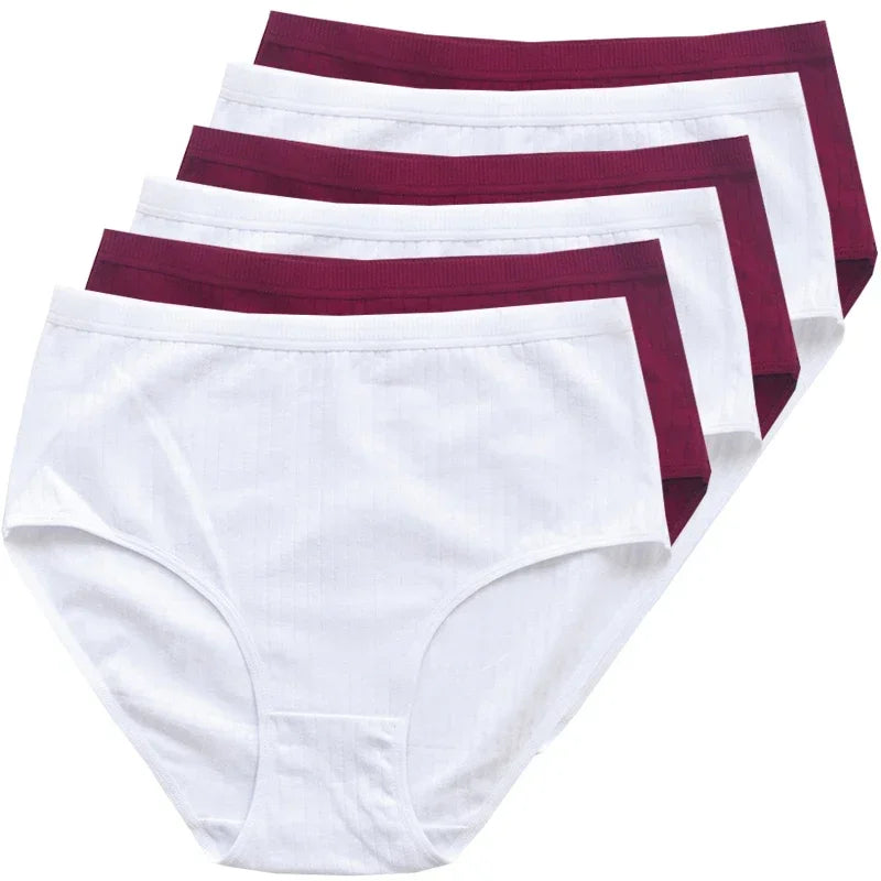 6pcs Cotton Women Panties Lady Plus Size Underwear High Waist Briefs Breathable Solid Color Female Lingerie Shorts