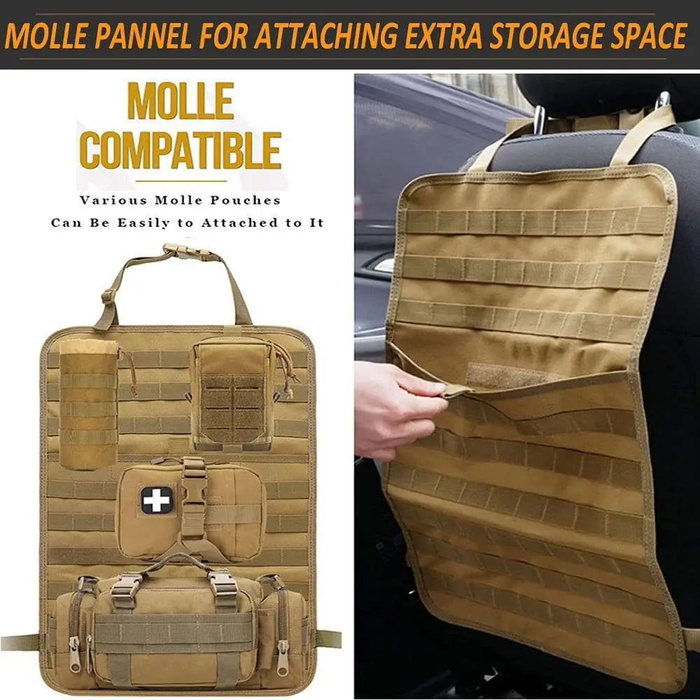 Tactical Car Seat Back Organizer Tactical Vehicle Panel Organizer with 5 Detachable Molle Pouches Universal Fits Most of Vehicle