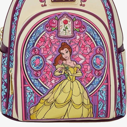 New Loungefly Beauty and The Beast Belle Stained Glass Portrait Mini Backpack Wallet