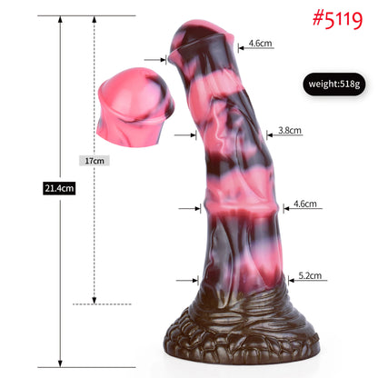 FAAK Colorful Silicone Ribbed Fantasy Horse Knot Dildo with Suction Cup Anal Sex Toys Soft Girthy Huge Fake Penis for Women