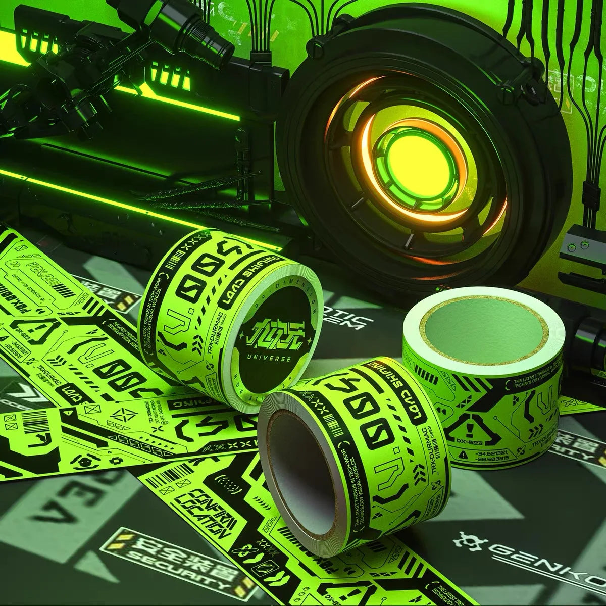 Cyberpunk Techwear Hazard Tape DIY Futuristic Sci-Fi Warning Decor Sticker Tape for Motorcycle Bike Luggage Skateboard Laptop