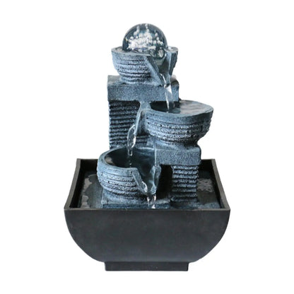 Tabletop Water Fountain Resin LED Flow Water Miniature Indoor Decor USB Feng Shui for Meditation Room Bedroom Office