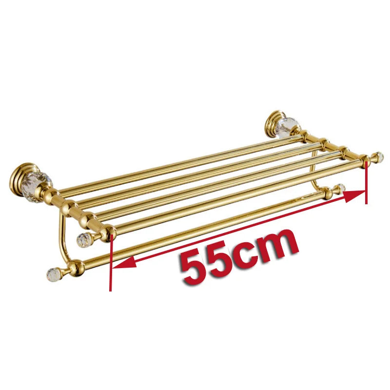 Luxury Gold Polished Brass Bathroom Accessories Set - Wall-Mounted Crystal Bath Hardware Collection