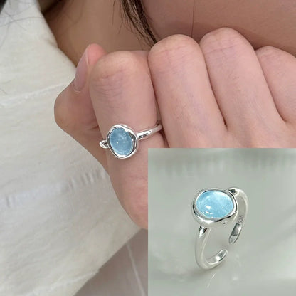 PANJBJ 925 Sterling Silver Geometry Crystal Ring For Women Ellipse Exaggerated Punk Water Drop Open Jewelry Gift Dropshipping