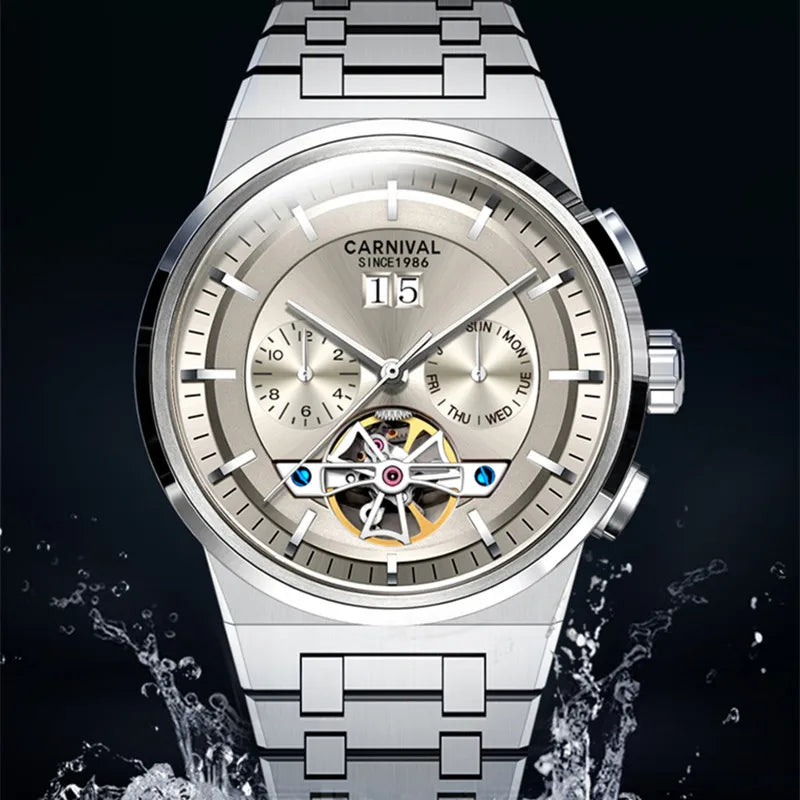 Reloj CARNIVAL Mens Sport Mechanical Watch Brand Luxury Tourbillon Automatic Wrist Watches for Men 50M Waterproof Montre Homme