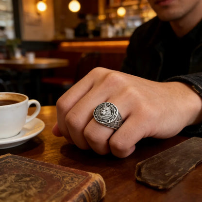 925 Sterling Silver Ring Retro Wolf Totem Thai Silver Ring Warrior Wolf Head Men's Ring