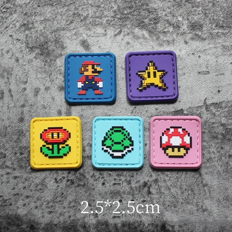 Pixel Cartoon PVC Patch for Clothing Customs Clearance Game Tactical Morale Badge on Backpack Applique Hook Loop Armband Sticker