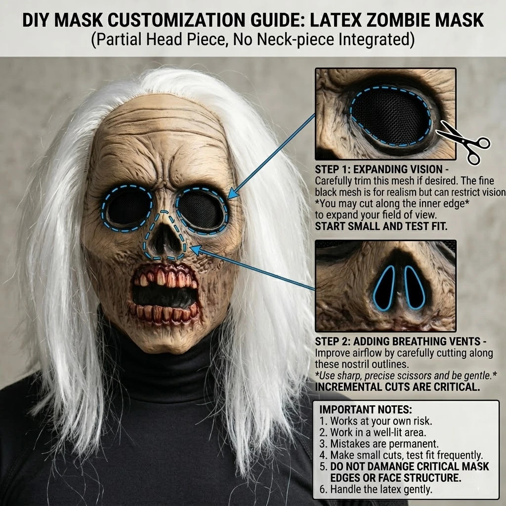 Professional Haunted House White Hair Zombie Skull Mask Head Latex Scary Undead Costume Cosplay Accessory Halloween Carnival
