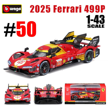 Bburago 1:43 296 GT3 racing Alloy die-casting car model toy WEC 24h Le Mans Hypercar 2025 Ferrari 499P No.83 Ye Yifei FIA WEC