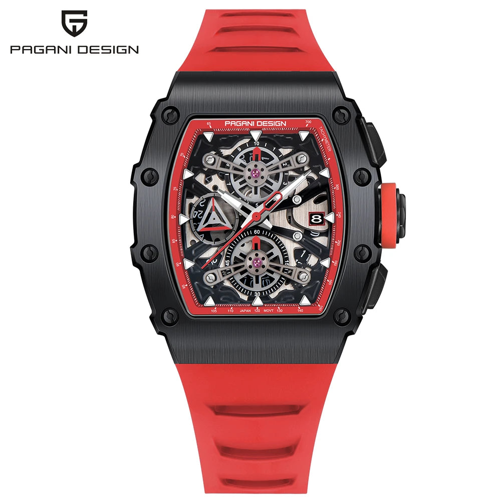 PAGANI DESIGN Wine Barrel Hollow out Men's Time Watch Top Sapphire Stainless Steel Men's Multi Functional Sports Watch