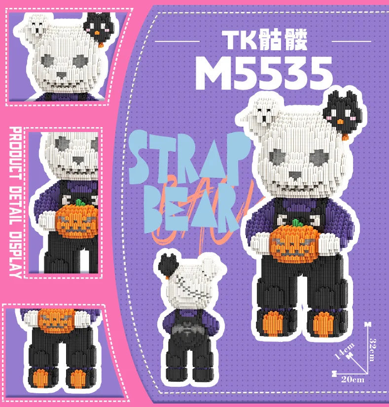 Creative Halloween Ghost Pumpkin Skeleton Bear 3D Puzzle Building Blocks Assembly Brick Construction Toy for Home Decoration