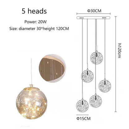 Modern LED Glass Ball Dimmable Chandelier Staircase Lustre Living Room Chandelier Lustre Home Decoration Ceiling Chandelier