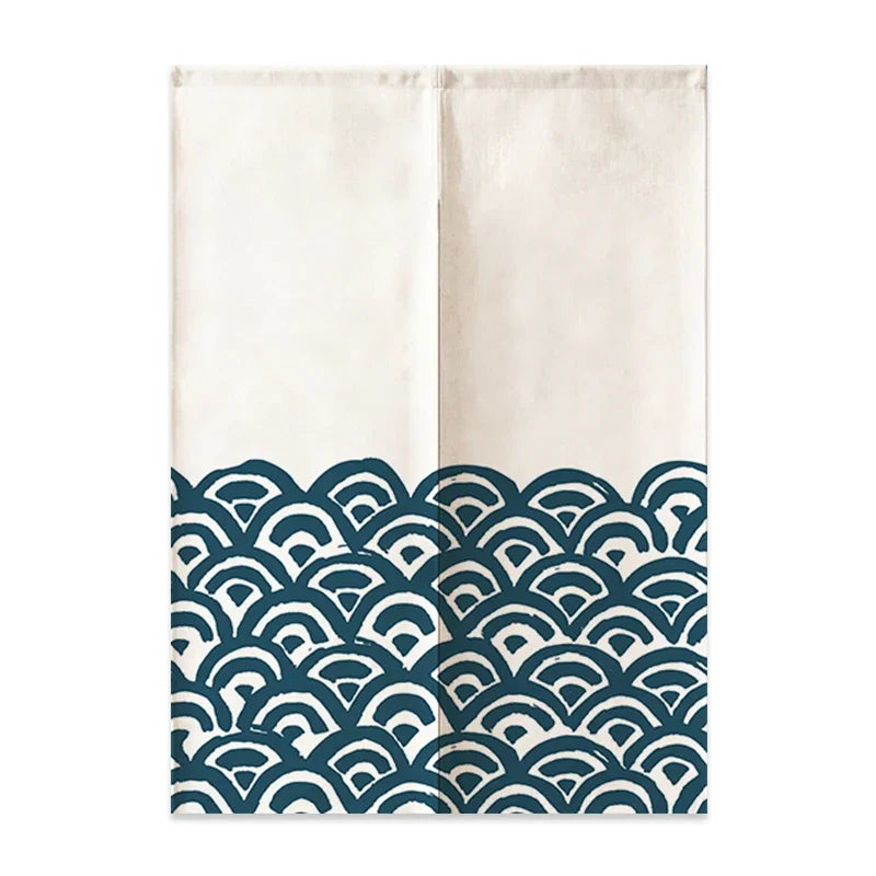 VIKAMA Japanese Linen Door Curtain Noren Half Curtain for Kitchen Bedroom Entrance Décor Customizable Mount Fuji Waves Partition