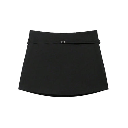 Women's Solid Color Skort with Belt Side Zipper Casual Shorts Skirts Fashionable And Stylish Women's Clothing