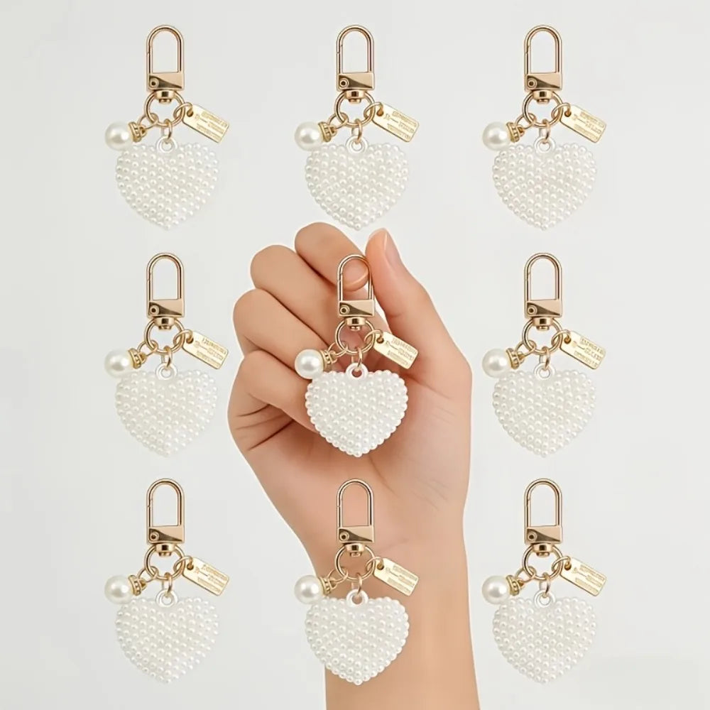 30pcs/10sets Faux Pearl Heart Keychain Set, Love Charm Metal Key Rings with Gift Cards&Bags, Wedding Party Favors for Women