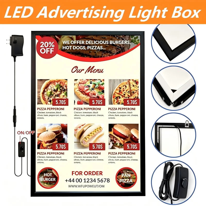 A2 A3 A4 Quick Change LED Light Box For Restaurants Cafes Bars Retail Stores Leisure Venues Wall Display