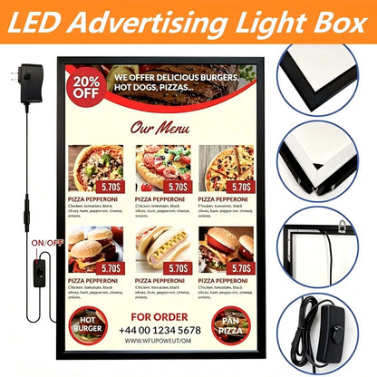 A2 A3 A4 Quick Change LED Light Box For Restaurants Cafes Bars Retail Stores Leisure Venues Wall Display