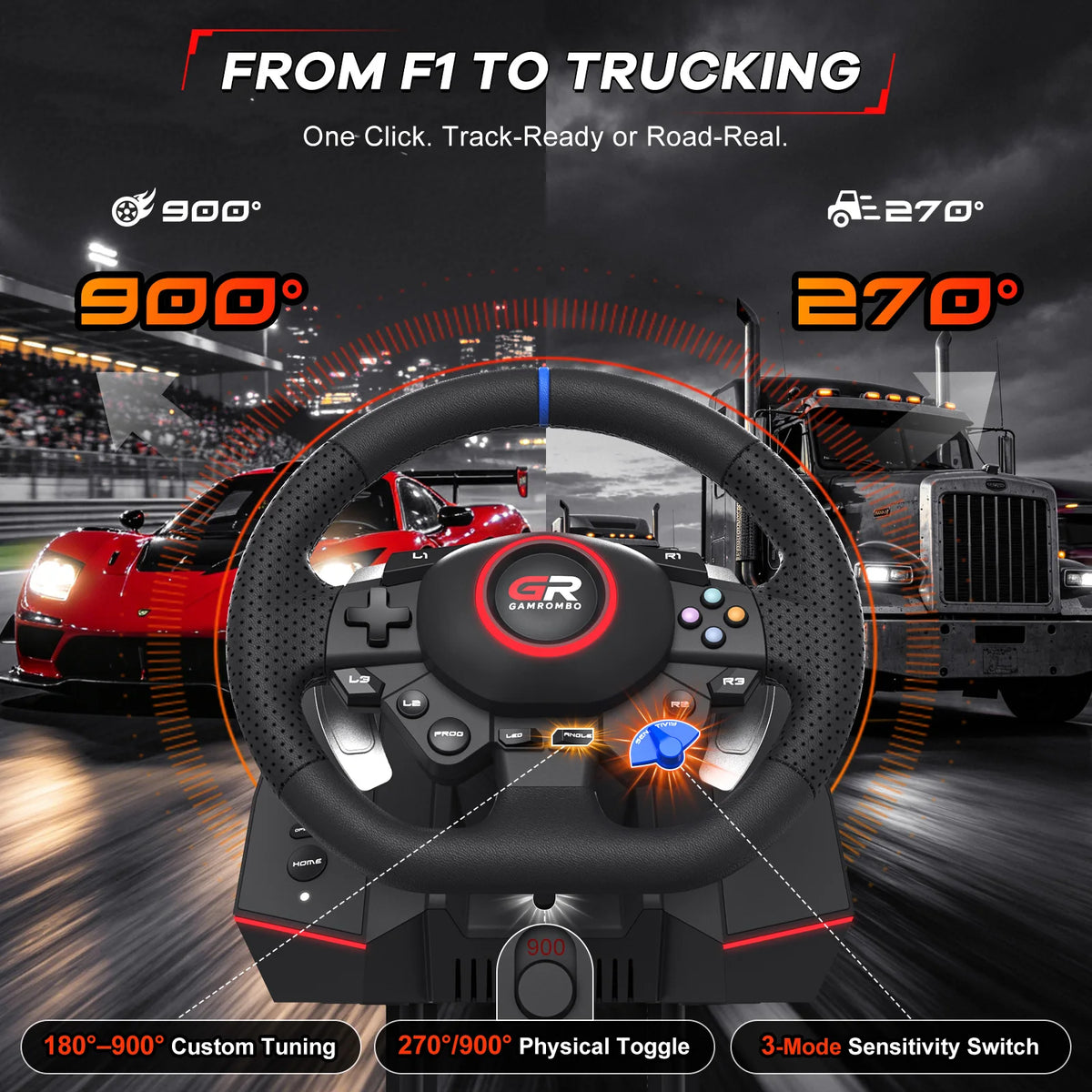 Game Steering Wheel For PS5/PS4/PC Leather 270°&900° Adjustment W/RGB Hall Effect Macro Linear 3Pedals Simulator Racing Wheels