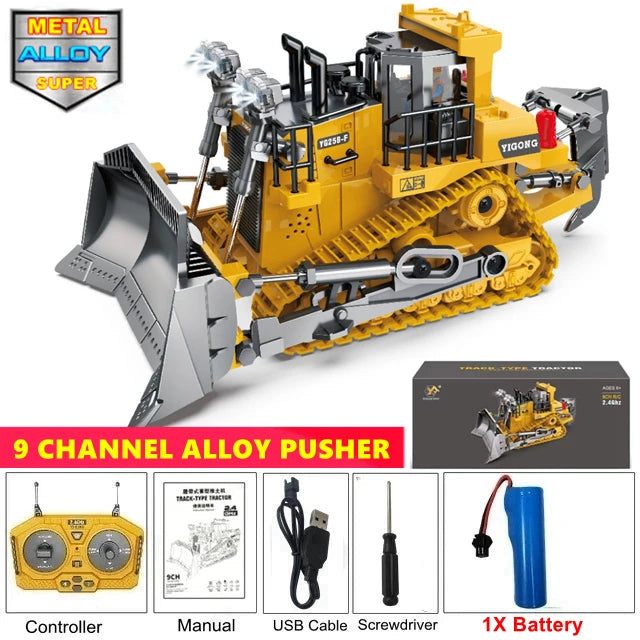 Oike 4WD Remote Control Excavator Alloy Dump Truck Bulldozer Radio Model RC Car Construction Vehicle with Lights Sound Toy Gift