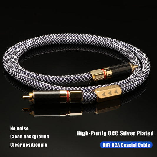 1PCS 75ohm Digital Coaxial Cable 8N OCC Silver Plated SPDIF RCA Cable DAC Cable Crystal Copper For Subwoofer Amplifier