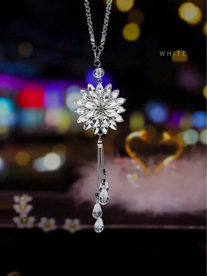 Lotus Double-Sided Crystal Snowflake Pendant with Tassel – Car Decoration, Ideal Gift for Valentine's Day, Christmas & More.