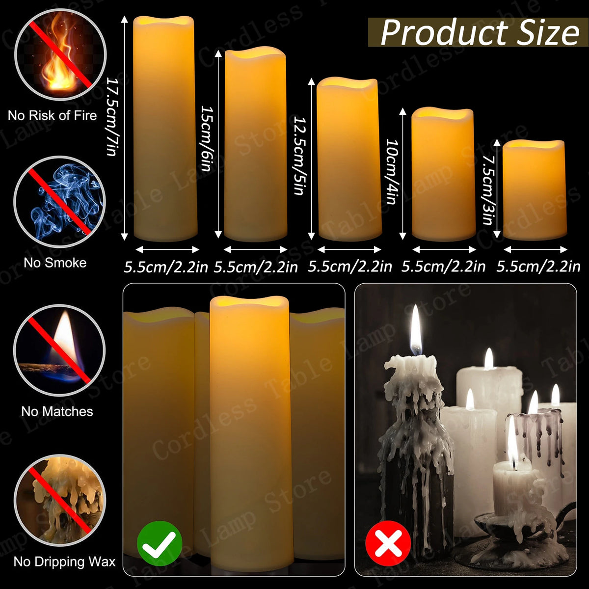 9-300Pcs Led Candles for Wedding Artificial Candle Concert Flameless Candle Battery Operated Pillar Candle for Table Centerpiece