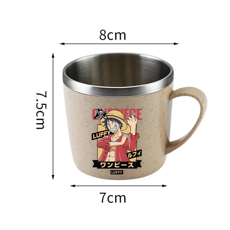 One Piece Water Cup Cartoon Anime Print Stainless Steel Drinking Glass Luffy Double Layered Heat-resistant Coffee and Milk Mug