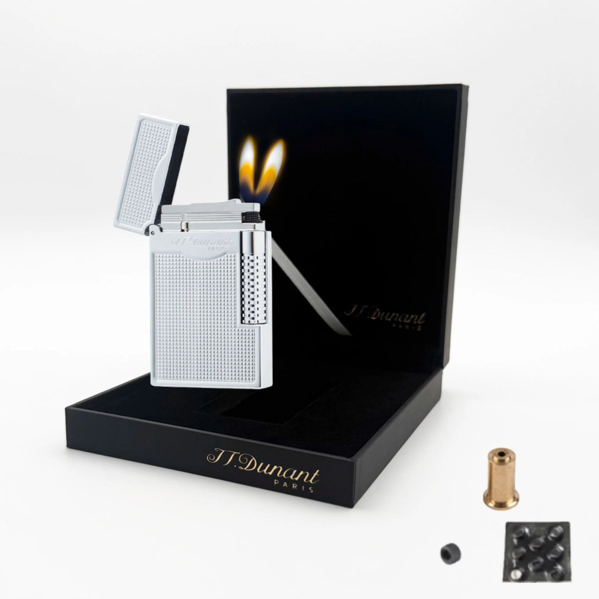 JT.Dunant Lighter Luxury Gold Double Flame Ignition Ding Sound Refillable Butane Gas Lighter Best Gift for Men Husband Boyfriend